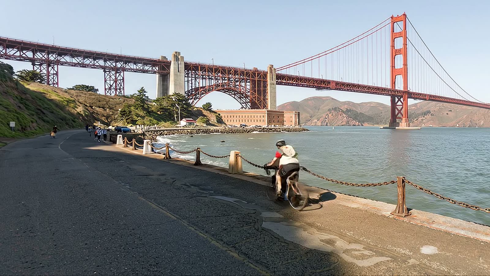 Fort Point in 2013, the Golden Gate Bridge spanning the strait